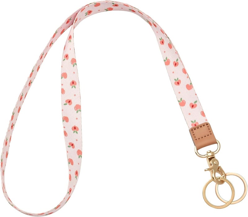 Knagsfa Badge Lanyard for Keys, Neck Lanyard Strap with Dual Keyrings Metal Hook for ID Badges, Long Cute Lanyard Keychain for Women Girls, Lovely Peach - Image 1